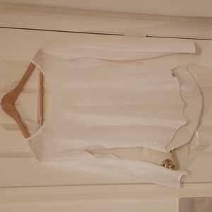 Prana white long sleeved scooped back lacy T shirt size medium